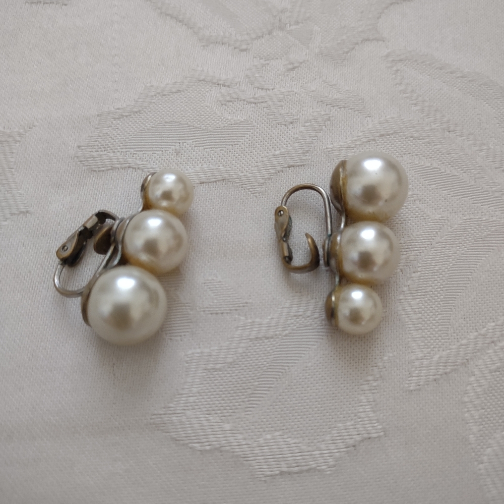 3 Pearl Clip-On Earrings